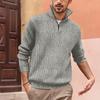 Men Long Sleeve Zipper Stand Collar Striped Thick Casual Polo Shirt