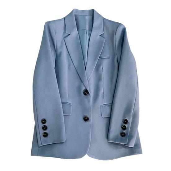 Draktjakke for kvinner Lapel Langermet klafflommer To knapper Draktjakke Ensfarget Loose Fit Yttertøy