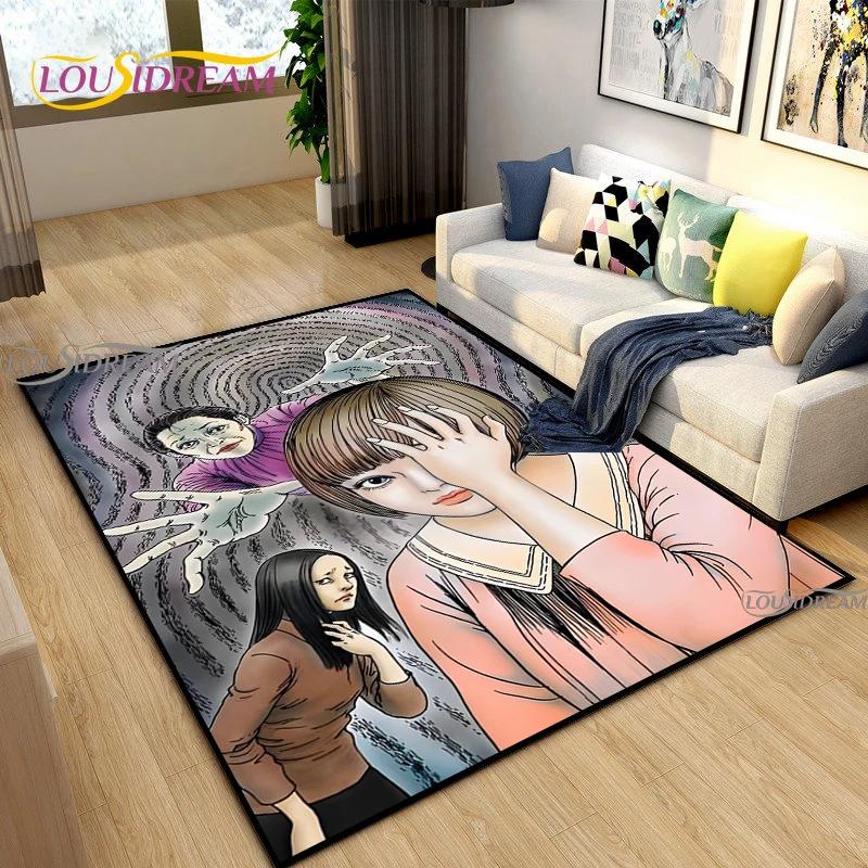 Junji Ito Art Fear Carpet for Living Room Bedroom Table Decor Yoga Area Rug Kitchen Kid Un-slip Floor Mat Alfombra Birthday Gift