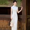 Blue Sleeveless Modern Chinese-Inspired Long Cheongsam Dress Women 2026 Stylish Retro Fit