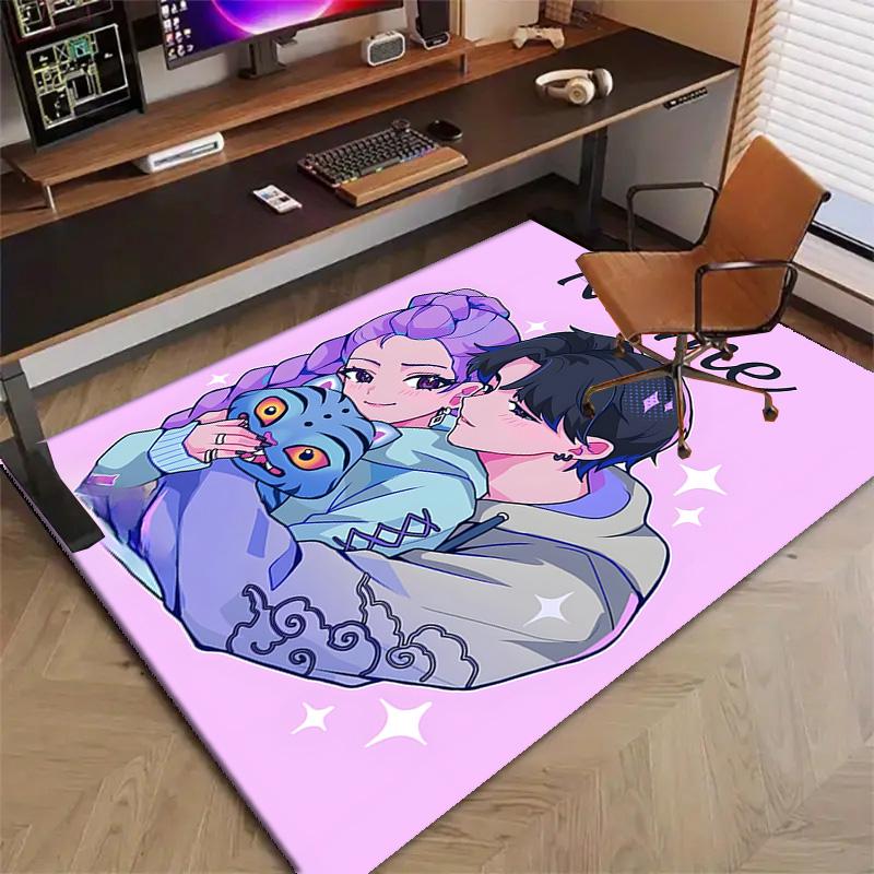 Benutzerdefinierte KPop Dämonenjäger Matte Personalisierter Name, Waschbarer Polyester-Eingangsteppich für den Innenbereich, Geschenk für Weihnachten, Ostern, Thanksgiving Day