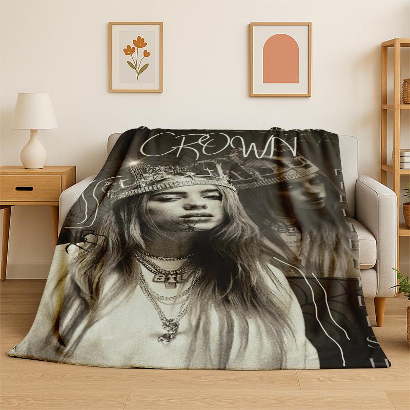 Coperta di Flanella 3D con Stella Cantante Billie Eilish Morbida Calda Plaid per Camera da Letto Soggiorno Letto Viaggio Campeggio Picnic Regalo