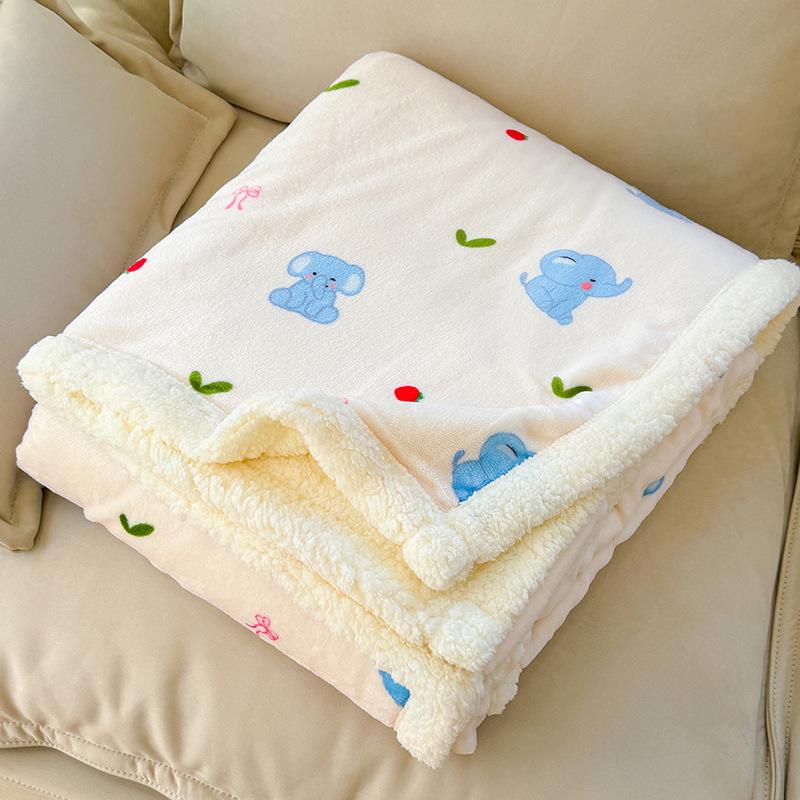 Autumn/Winter Double-Layer Milk Velvet Blanket Cartoon Printed Thick Warm Office Nap Blankets Lamb Cashmere Leisure Sofa Cover