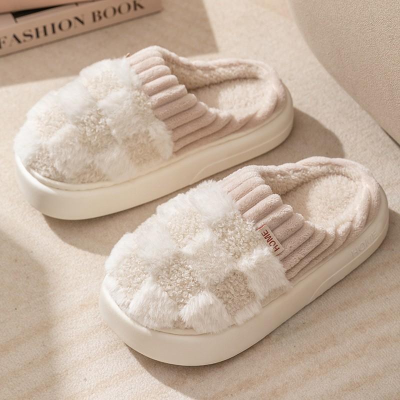 Cotton slippers women autumn and winter confinement indoor home non-slip thick bottom plush warm couple men