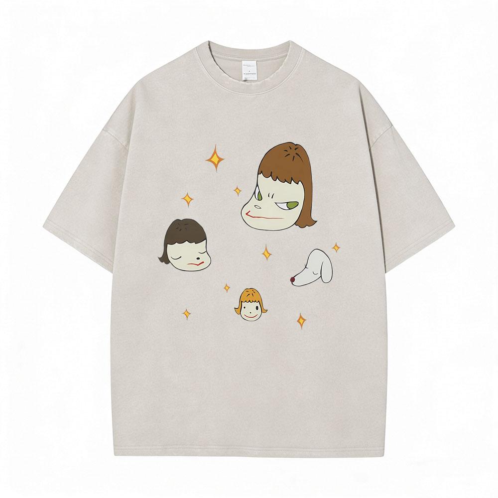 Hot Sale Yoshitomo Nara Vintage Washed Tshirt Men Women Casual Funny T Shirt Male Cotton Oversized Short Sleeve Tops Streetwear