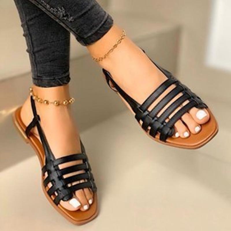 Fashion Narrow Casual Sandals Women New Square Toe Flat Sandals ladies Shoes High Quality Slip-on Women's fish mouth footwear