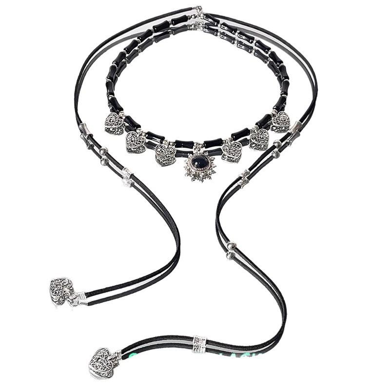 Long Gothic Cross Necklace Women Alloy Chain Choker With Beaded Detail Y2K Punk Style Layered Look