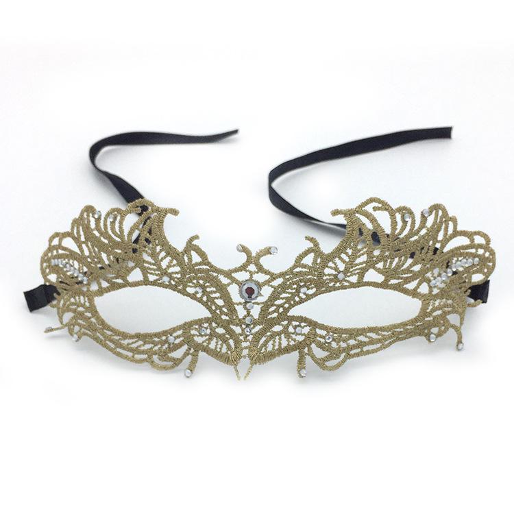 Glamorous Lace Masquerade Mask with Gold Thread and Rhinestones - Women s Half-Face Party Eye Mask 21.5*8cm