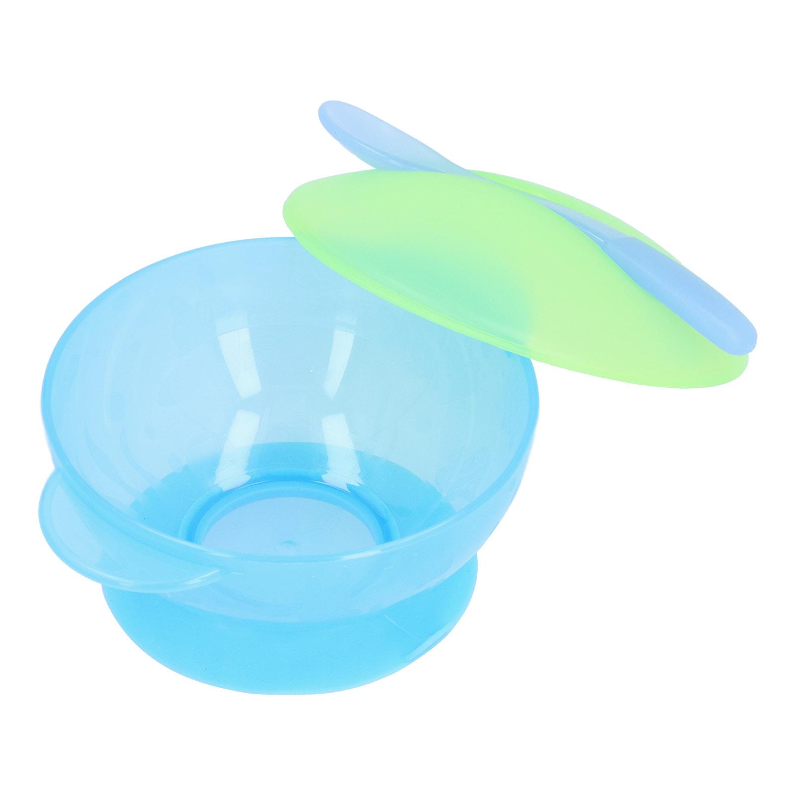 Toddler SelfFeeding Bowl Silicone Suction Bowls Plastic Baby Food Bowl with Lid Spoon(Green )