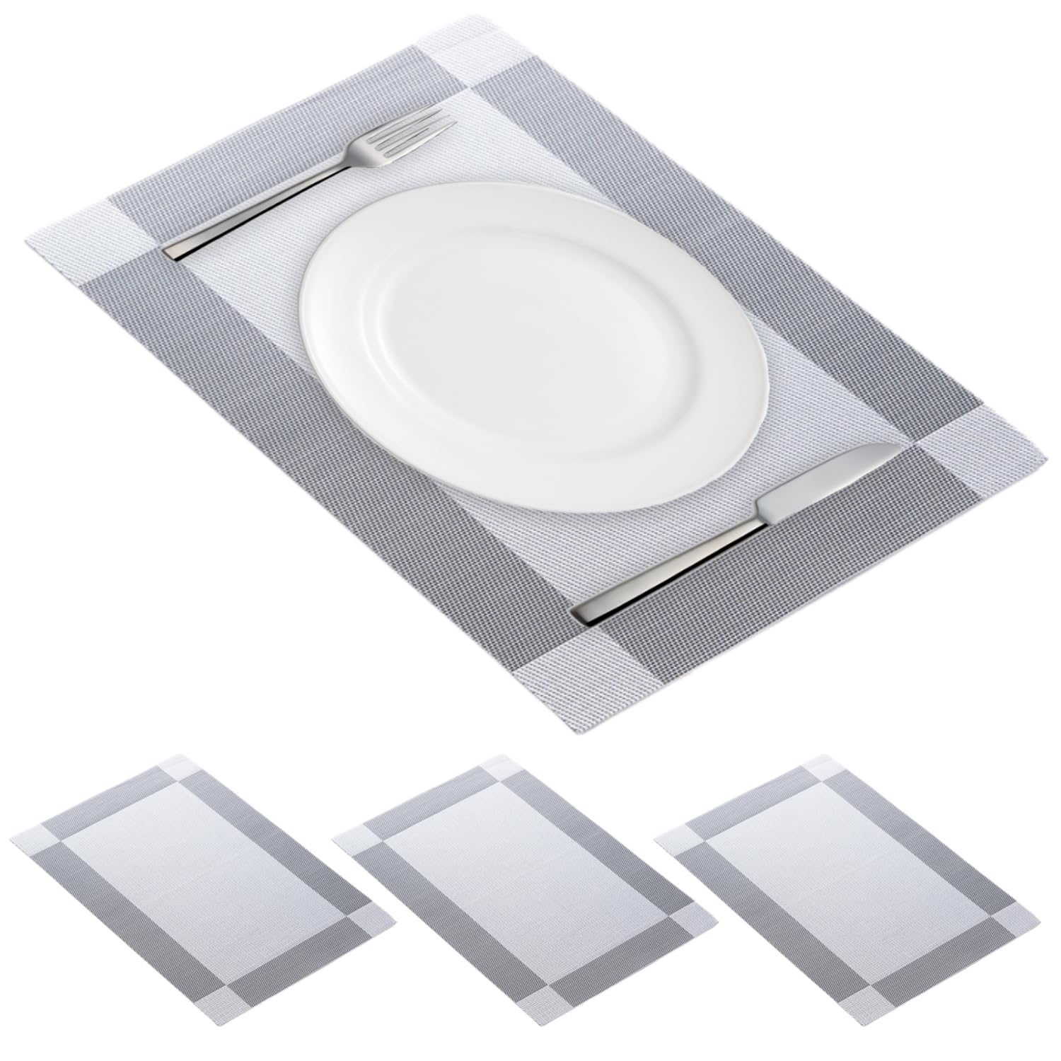 

Set of 4 Water-Repellent Silver PVC Placemats with Non-Slip Design, Perfect for Table Decor, NYANDELMO ND-0223-R04-SL-04