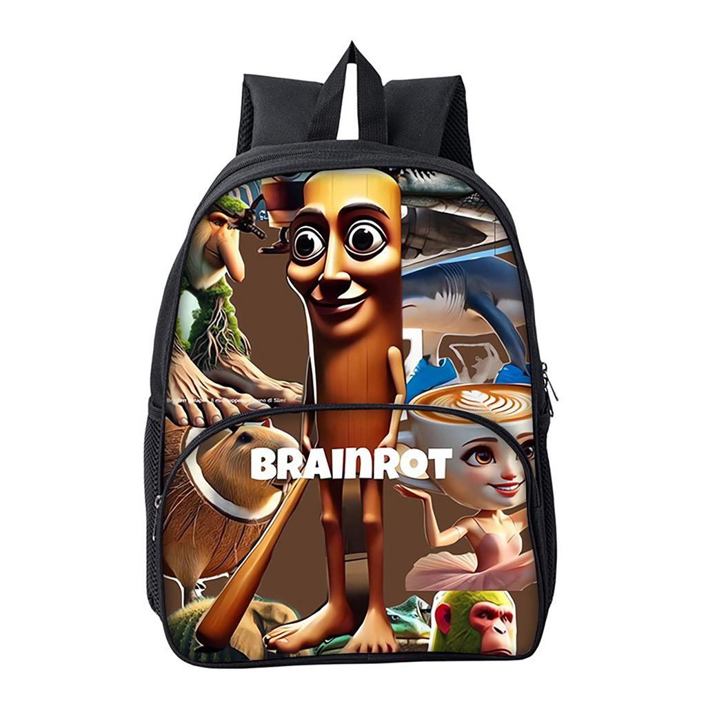 Hot Italian Brainrot Print Round Front Pocket Backpacks for Boy and Girls Best Gifts 2D Flat Cartoon School Bag for Children