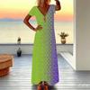 Women Plus Size Short Sleeve V Neck Maxi Dress Coral Diagonal Leopard Splicing Print Loose Summer Beach Long Dress