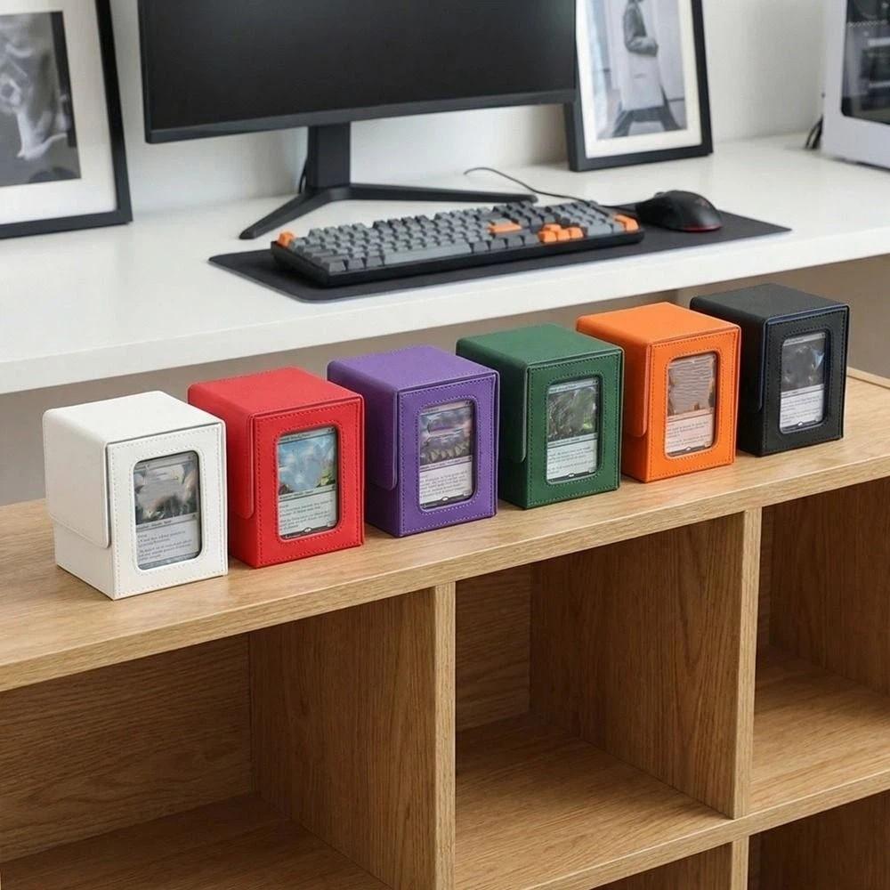 PU Window Collection Box Moisture-proof Magnetic Closure Card Deck Box with Lid Stain-resistant Trading Card Storage Box