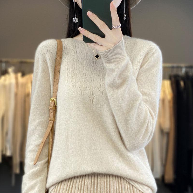 

Шерстяной женский свитер с круглым вырезом, пуловер, весна-осень, кашемировый трикотаж, базовая женская шерстяная одежда с длинным рукавом, топ XS бежевый
