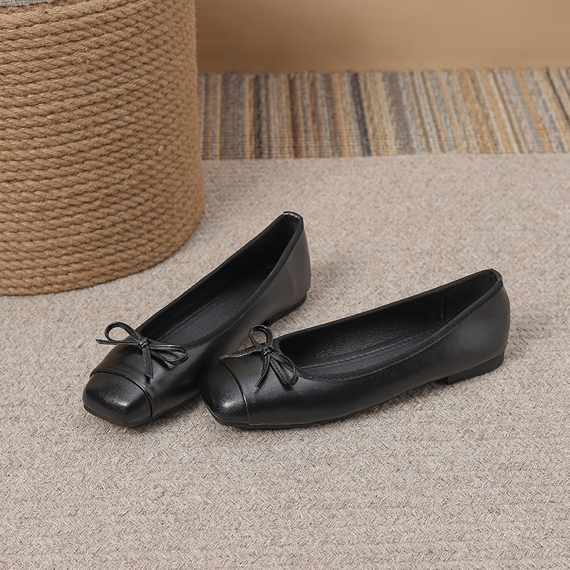 Fashion Women Elegant French Bowknot Flat Shoes Temperament Square Toe Shallow Mouth Ballet Shoes for Spring and Summer Zapatos De Mujer