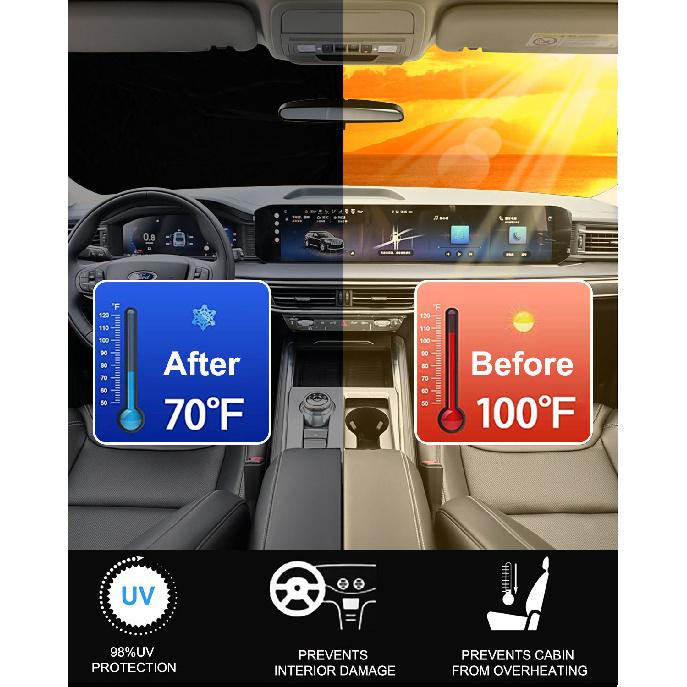 Windshield Sun Shade for 2020-2025 Ford Explorer Accessories Custom Fit Car Front Sunshade Foldable Window Sun Visor Protector
