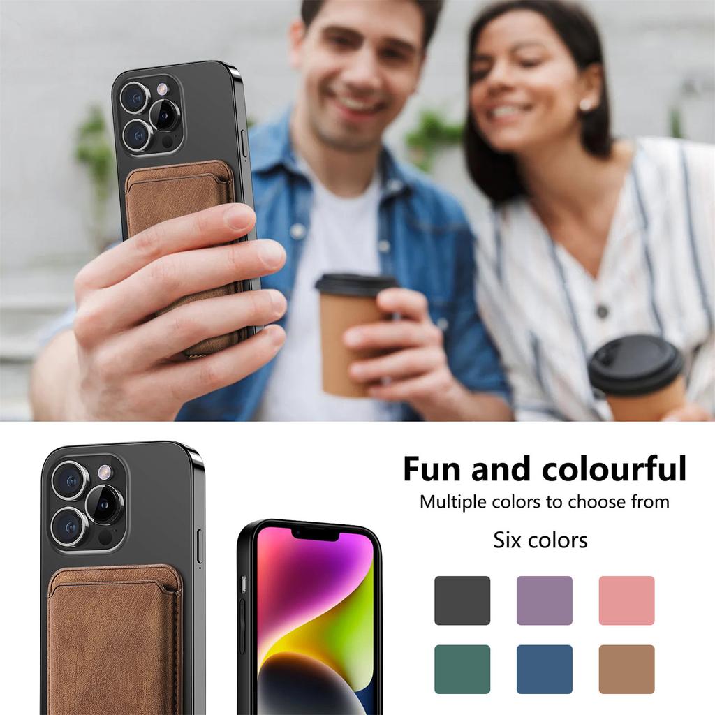 Porte-cartes magnétique en cuir mat vintage pour iPhone série 12-17 - Portefeuille fin MagSafe