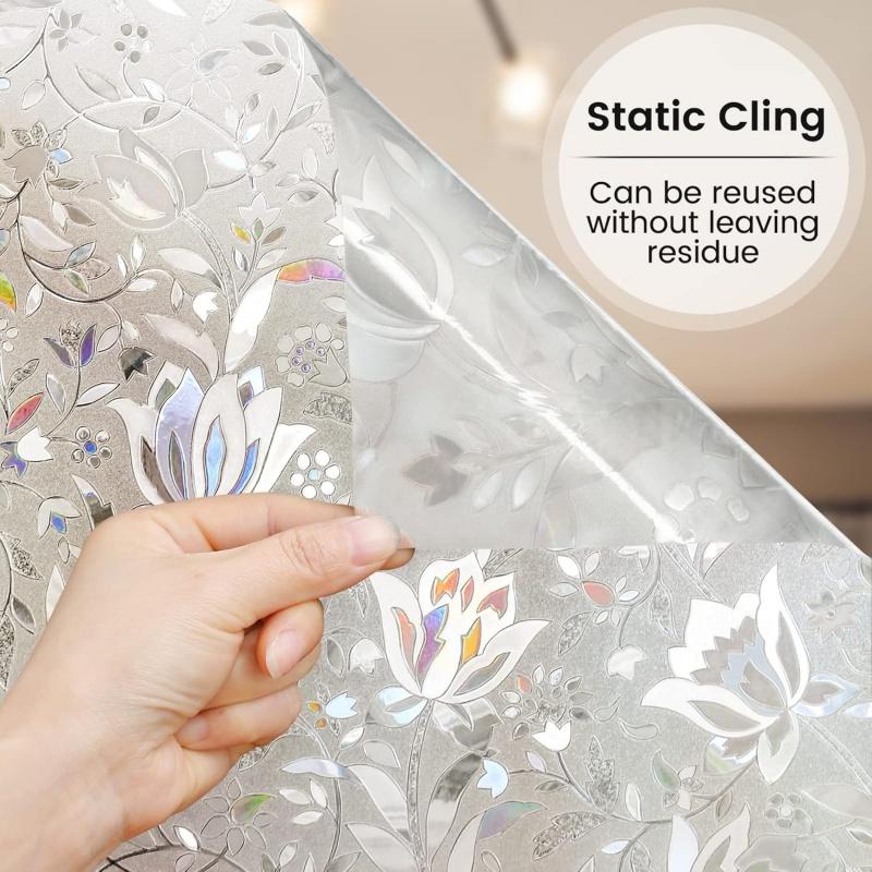 Rainbow Tulip Frosted Glass Privacy Film Static Cling Sun Blocking Decorative Stained Glass Window Film Premium