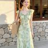 LC Xiaofei Sleeve V-Neck Waist Slim Sleeveless Suspender Dress Summer New Summer Long Dress Skirt