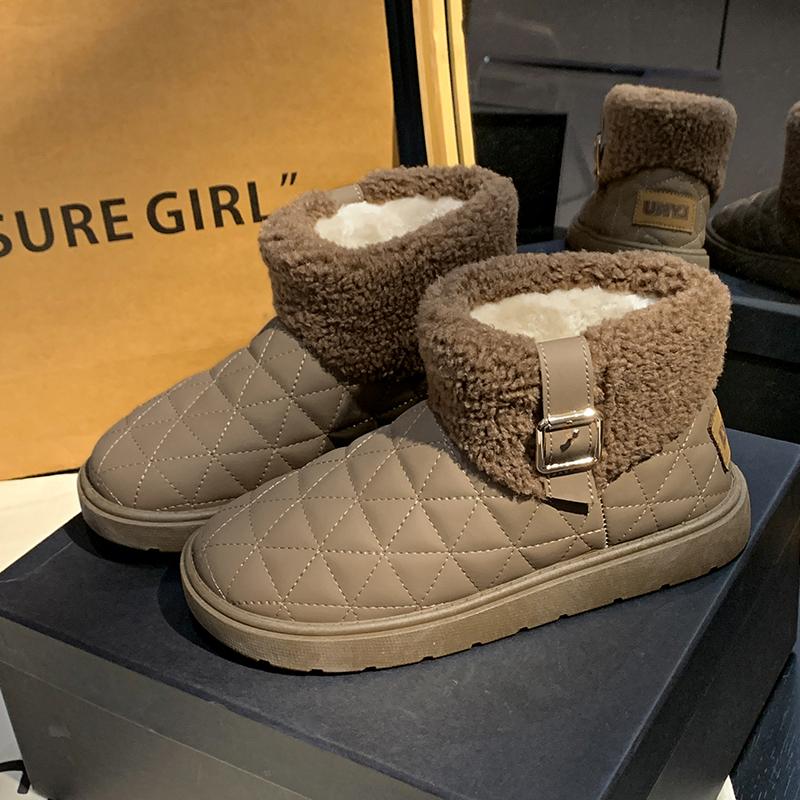 Modne Damskie Zimowe Ocieplane Bawełniane Buty Krótkie Kalosze Nowy Styl 2024 Śniegowce Zintegrowane Buty z Futrem