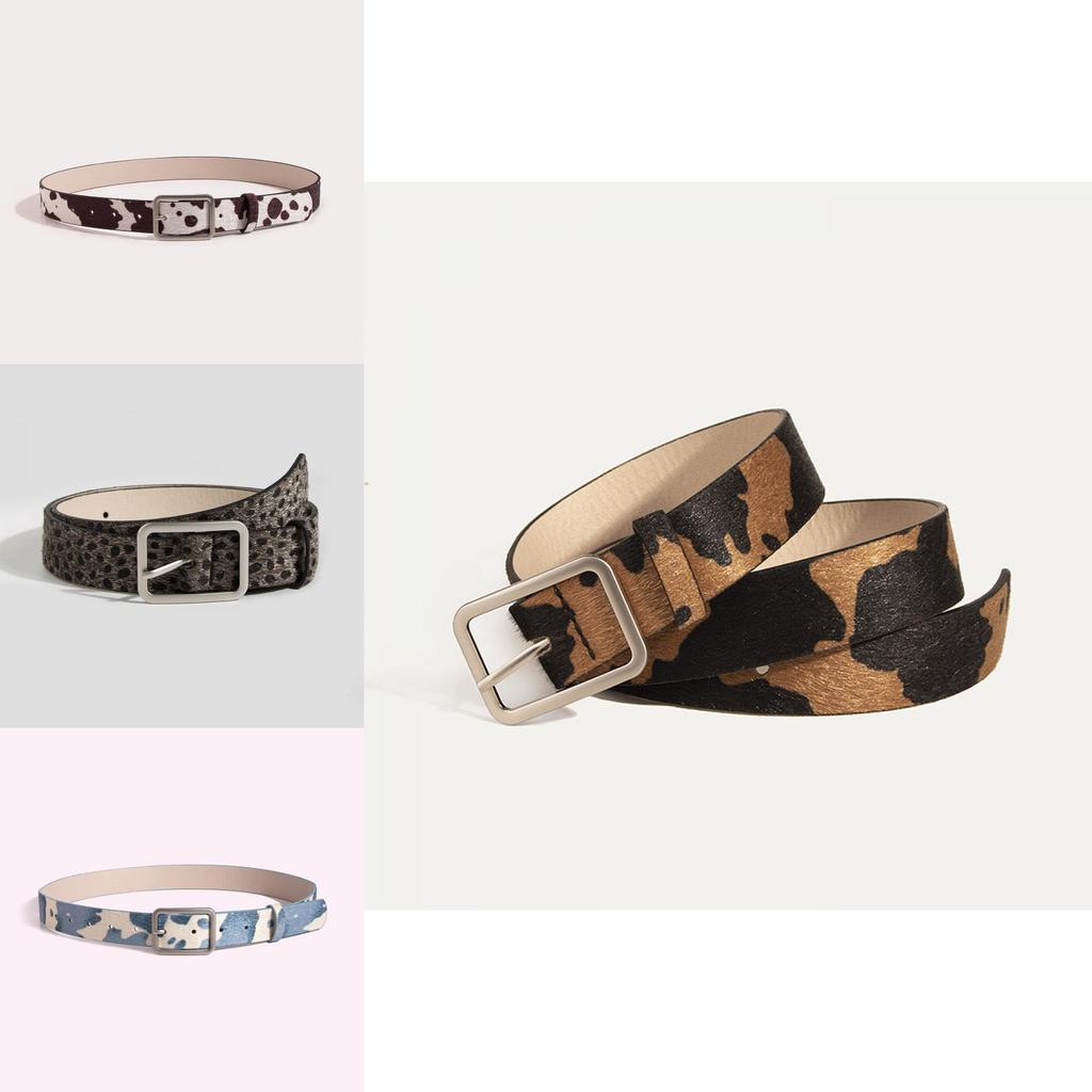 Black And White Cow Pattern Faux Leather Belt With Day Buckle For Ladies