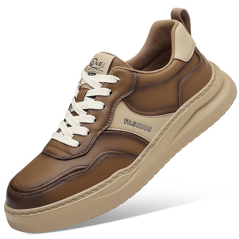 

Men Leather Casual Shoes Fashion Flat Skate Platform Shoes Street Cool Sneakers 38 коричневый