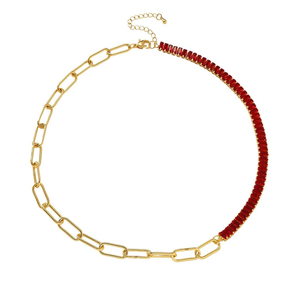 Hip Hop Zircon Paperclip Splicing Titanium Steel Clavicle Necklace For Women