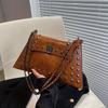 Golden Leather Texture Single Shoulder Casual Women's Hand-held Bag - Vintage Rivets Armpit Slung