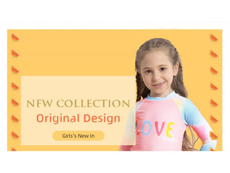 Girls' Tie-Dye Long-Sleeve Two-Piece Swimsuit Set with Short Skirt