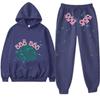 Womens Casual Hooded Tracksuit Set Geometric Print Loose Fit Long Sleeve 2 Piece Sportswear
