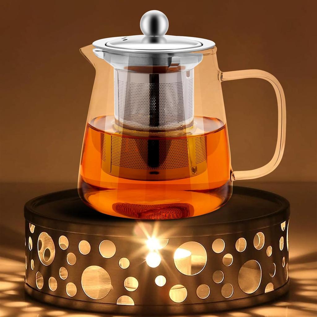 Borosilicate Glass Teapot 750 Ml with Filter, Safe Kitchen Kettle for Hob, with 304 Stainless Steel Strainer, Herbal Tea Infuser for Loose Tea Leaves,