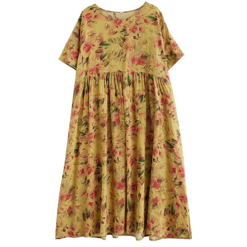 Loose and Thin Retro Swing Round Neck Short Sleeve Long Dresses