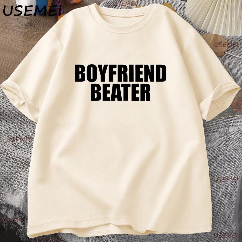 

Boyfriend Beater T-shirt Black Humorous T-shirt 2026 New Men s Cotton T-shirt Harajuku Street Wear Loose Letter Printed T-shirt- S