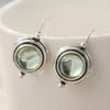 Exquisite Elegant Green Stone Round Pendant Earrings for Women Vintage Silvery Plated Daily Versatile Jewelry Accessaries Gifts
