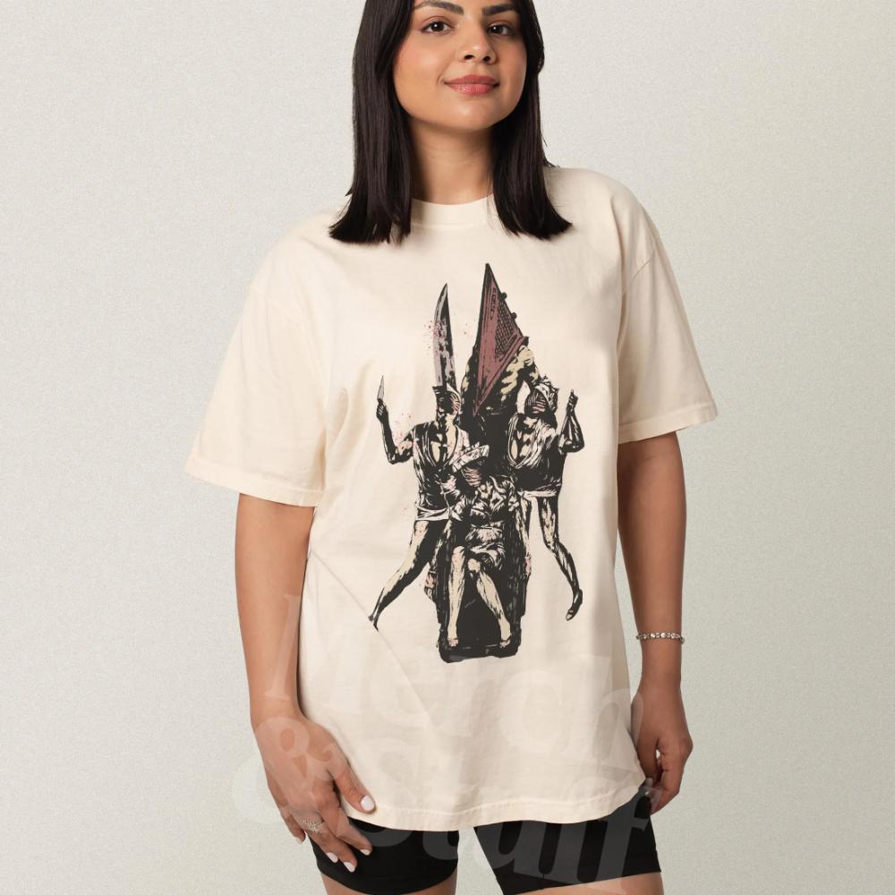 Grunge Horror Videospiel T-Shirt 90er Y2K Silent Pyramid Head T-Shirt Kleidung Grafik Kurzarmshirt Unisex Unisex Damen Ganzjahres