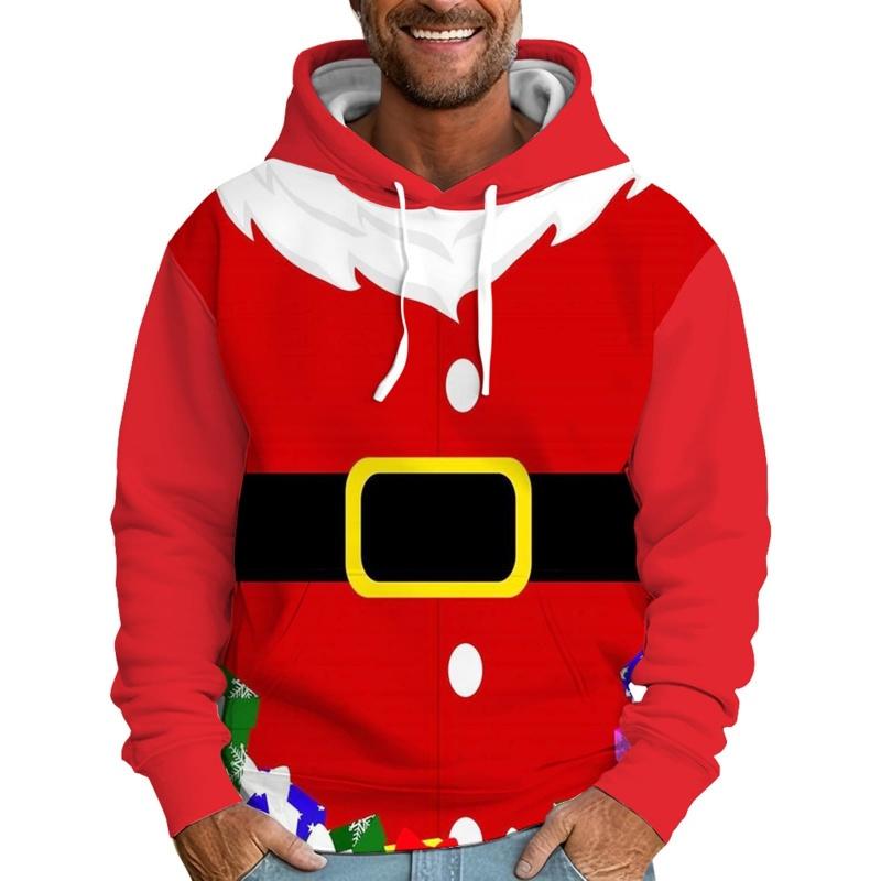 Santa Claus Outfit Hoodie For Men Women Christmas Elf Outfit 3D Print Pullovers Casual Hoodies Tops Long Sleeve Loose Sweatshirt