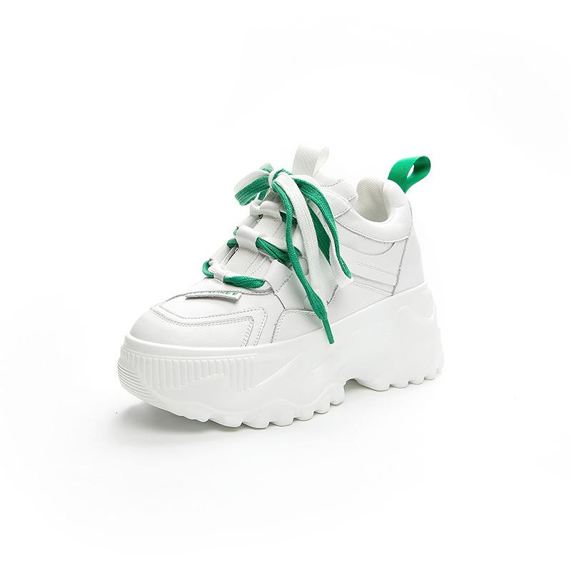 Papa-Schuhe Damen Ins Tide 2025 Frühling und Herbst neu Leder atmungsaktiv Sport dicke Sohle Innenhöhe erhöht weiße Schuhe kleine Größe 32