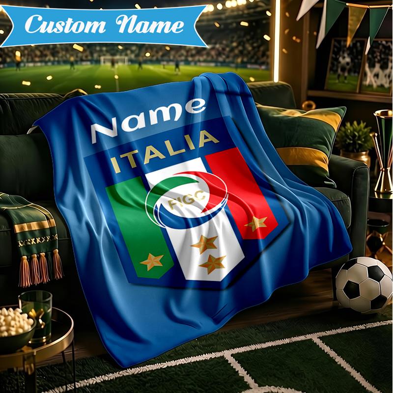 Custom Name Italian Football Crest Blanket Lightweight Ideal Bedding Blanket Perfect for Travel, Camping, Living Rooms, Sofas, Christmas gift