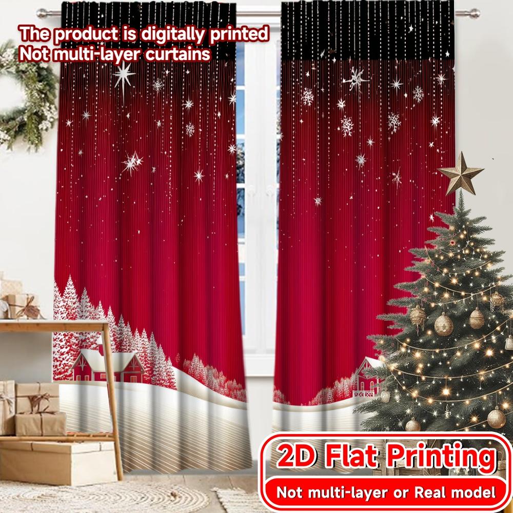 2D FLAT PRINTING 2pcs Curtains (Without Rod) Christmas Winter Wonderland Decor April Fools is Day holiday curtains with digital