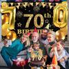 70th Birthday Decorations Men Women with 70th Birthday Banner, Black and Gold Table Cloth,Number Balloons, Large Sash, Cake Topper and Candles