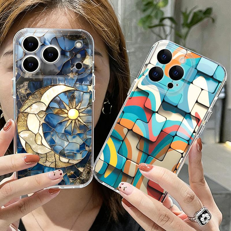 Vintage European Style Phone Case For iPhone 17 Pro Max Coque iPhone 16 15 14 13 Pro Max 11 Clear Silicone Soft Cover Moon Stars