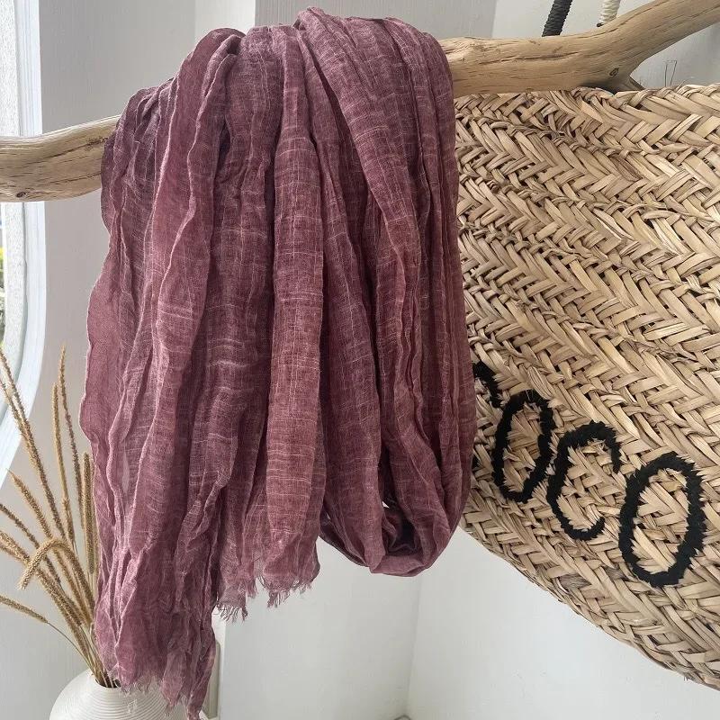 

New High-end Natural Wrinkled Antique Style Artistic Shawl Sun Protection Versatile Plain Couple Cotton and Linen Scarf Women 195cm
