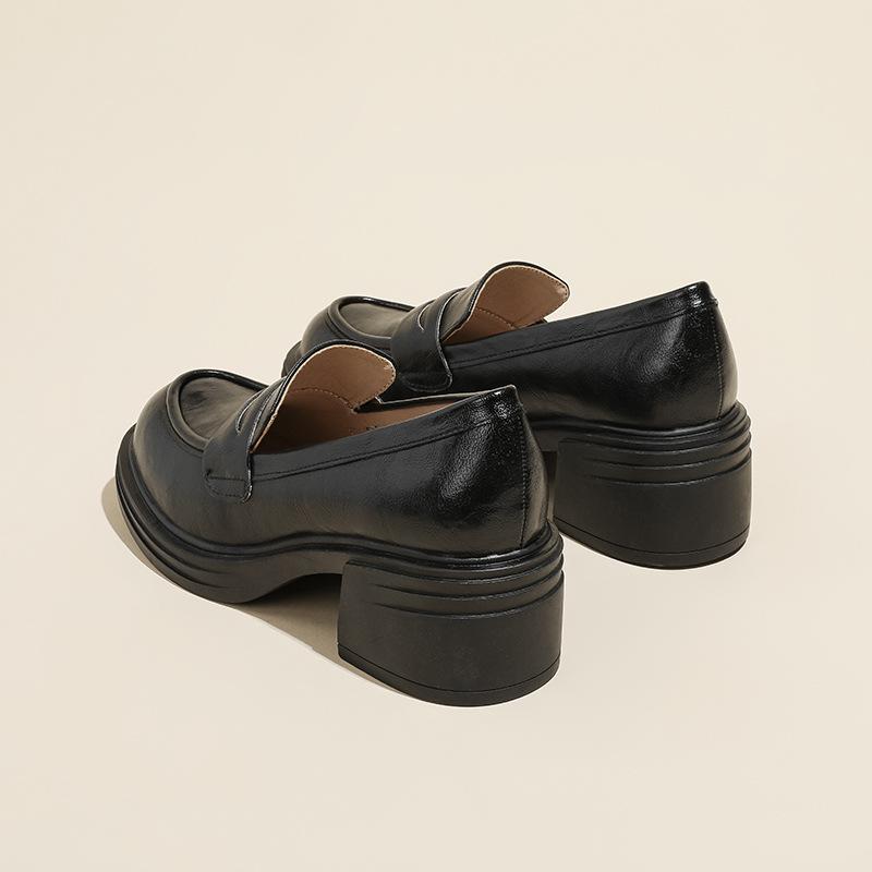 Retro Thick Heel Korean Version of Small Leather Shoes for Women In Spring and Summer 2025, New One-pedal Simple Black Loafers, Single Shoes for Women