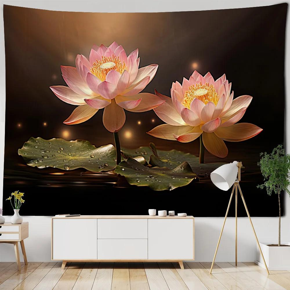 Beautiful Lotus Tapestry, Dreamy Landscape, Wall Hanging Cloth, Hippie Home Wall Art Decoration, Office And Living Room Tapestry