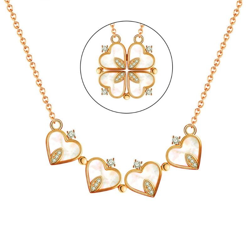 Four Leaf Clover Rose Gold Tone Heart Necklace Four Leaf Clover and Heart Shape Can Be Switched Freely Jewelry Girl Gift 1