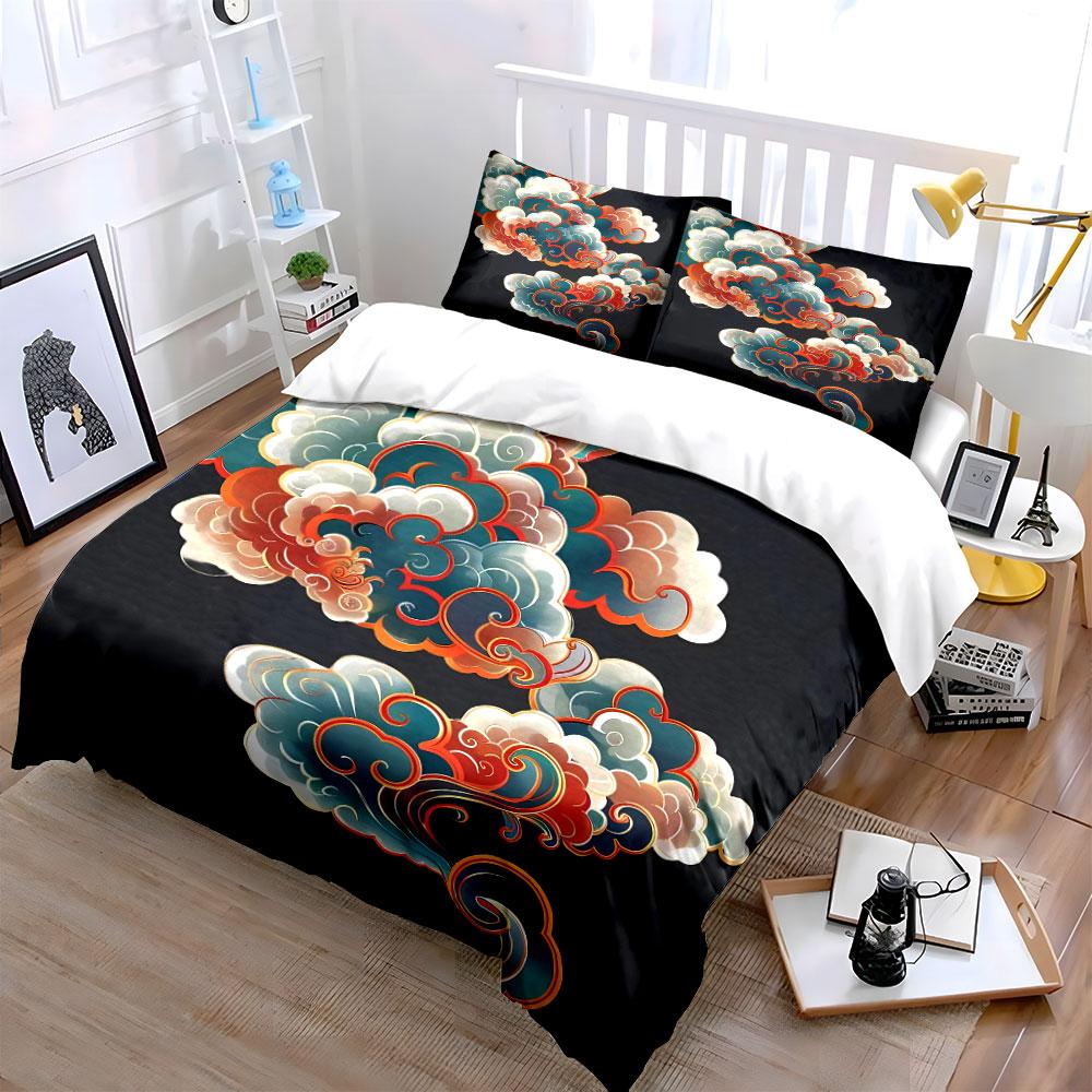 Chinese Decorative Clouds Set Bedding Set with 1 Duvet Cover 2 Pillowcases Single Double King Queen, Gift