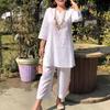1 Set Damen Outfit V-Ausschnitt Elastische Taille Ethnischer Stil 46085 Ärmel Schweißabsorption Tägliche Kleidung Einfarbige Damen Sommer T-Shirt