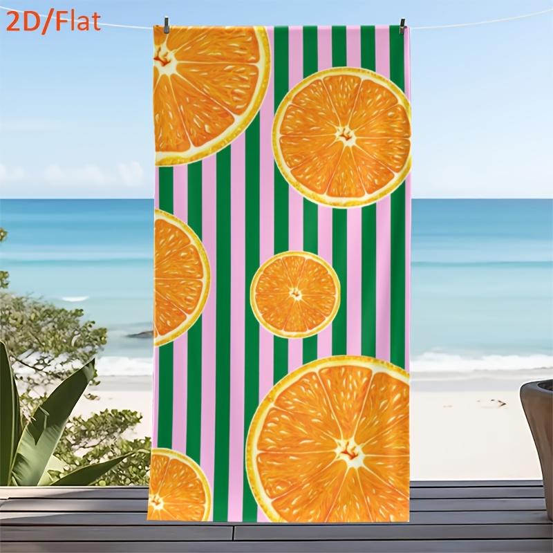 1pc 2D Flat Orange Slice Beach Towel Fruit Print Pink Green Stripes Design Quick Dry Soft Microfiber Bath Towel For Women Summer