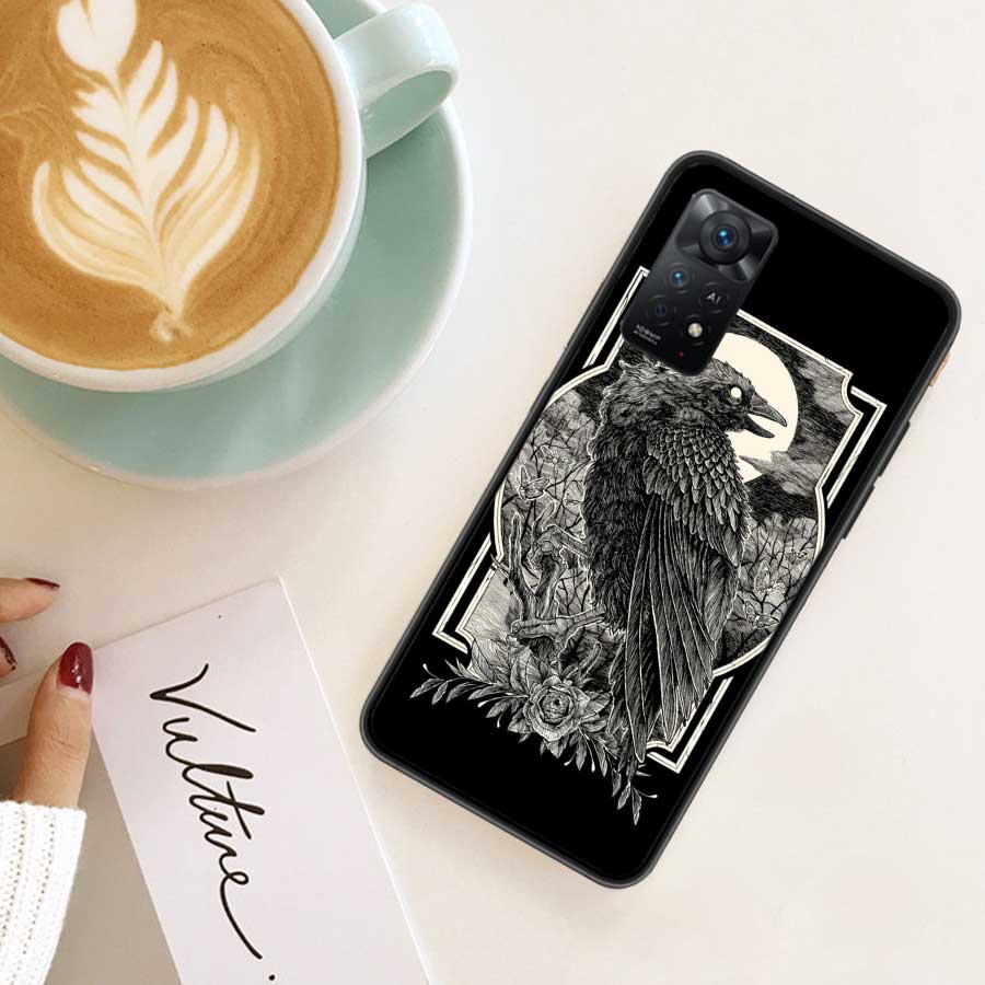Raven Crow Skull Pattern Phone Case For Xiaomi Redmi Note 12 Plus 12S 11 11T Pro 5G 11E 11S 4G 10 10S 9 9S 9T 8 8T 7 6 5 Cover S