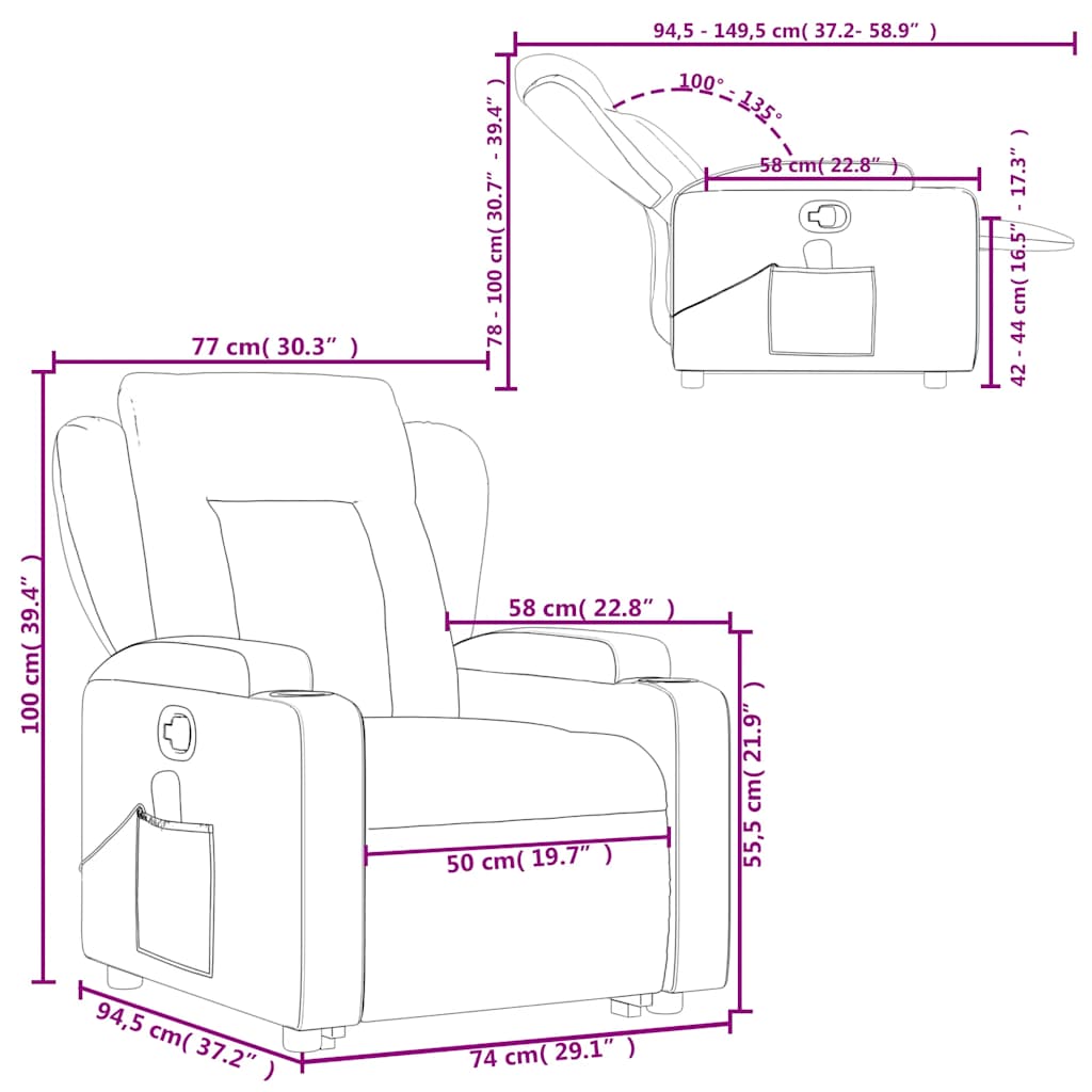 Recliner with Lift Function Cappuccino Faux Leather